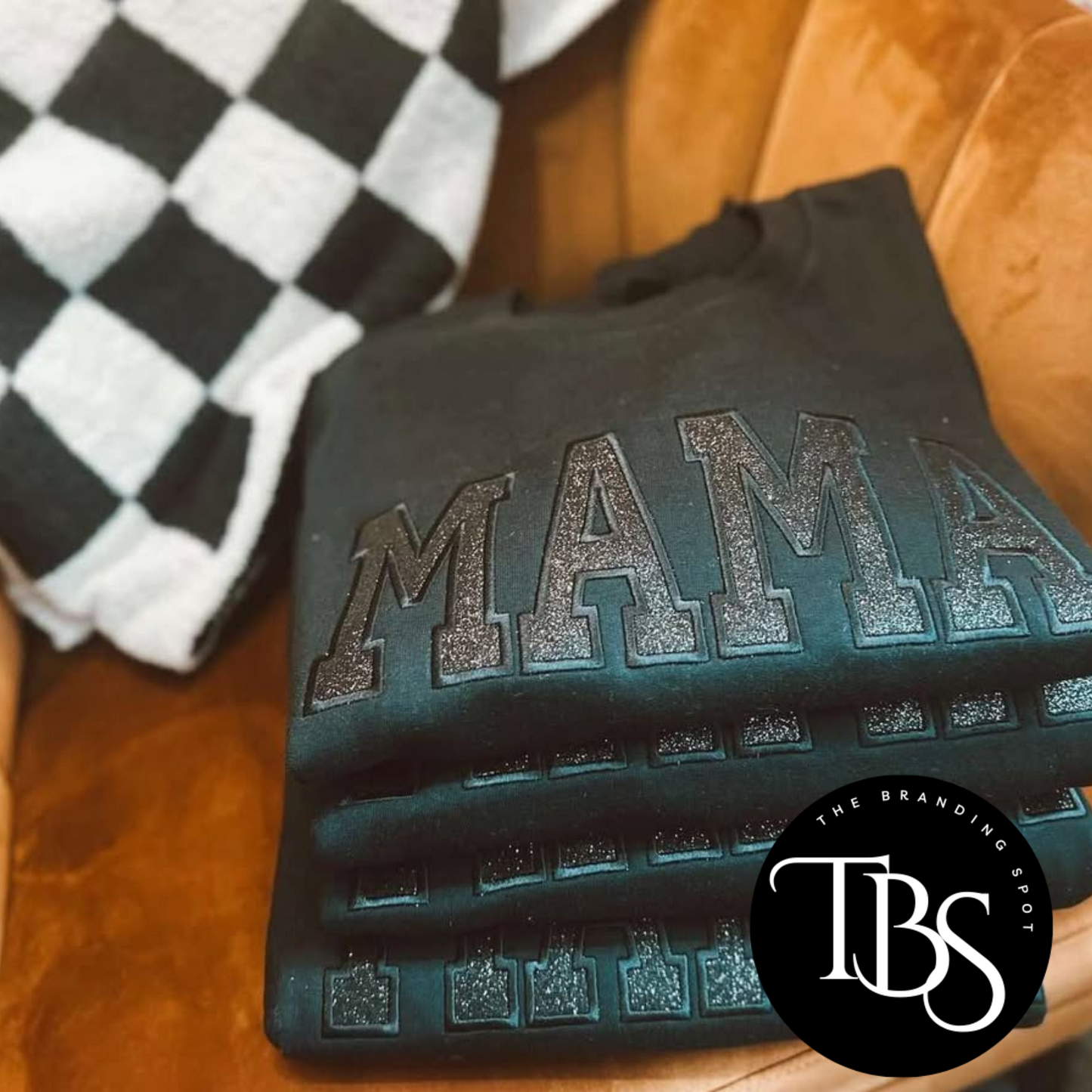 Mama (ANY ONE WORD) Glitter Applique Embroidered Sweatshirt